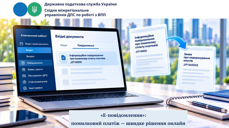 Сервіс «Е-повідомлення: інформування платників податків про суми помилково сплачених податкових платежів, єдиного внеску